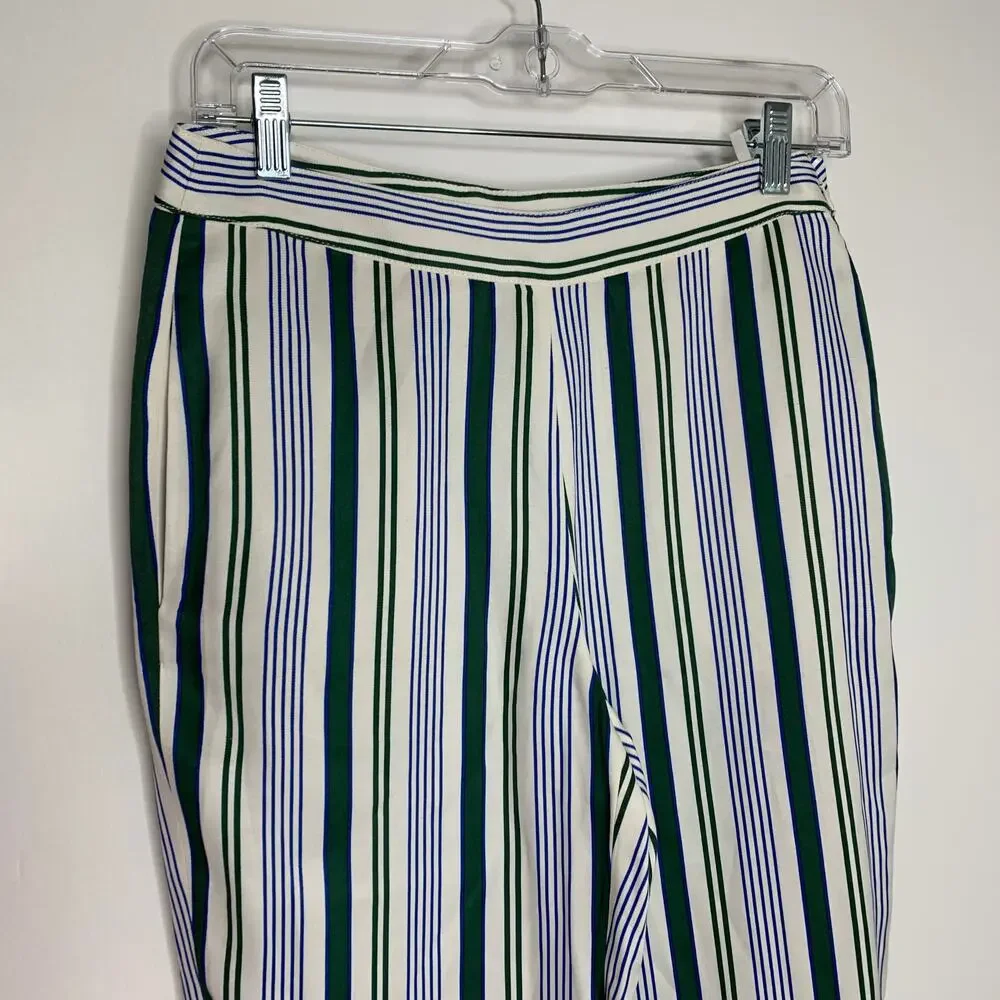 Tory Burch Cotton Green Grand Awning Stripe Pants Women's Size 2